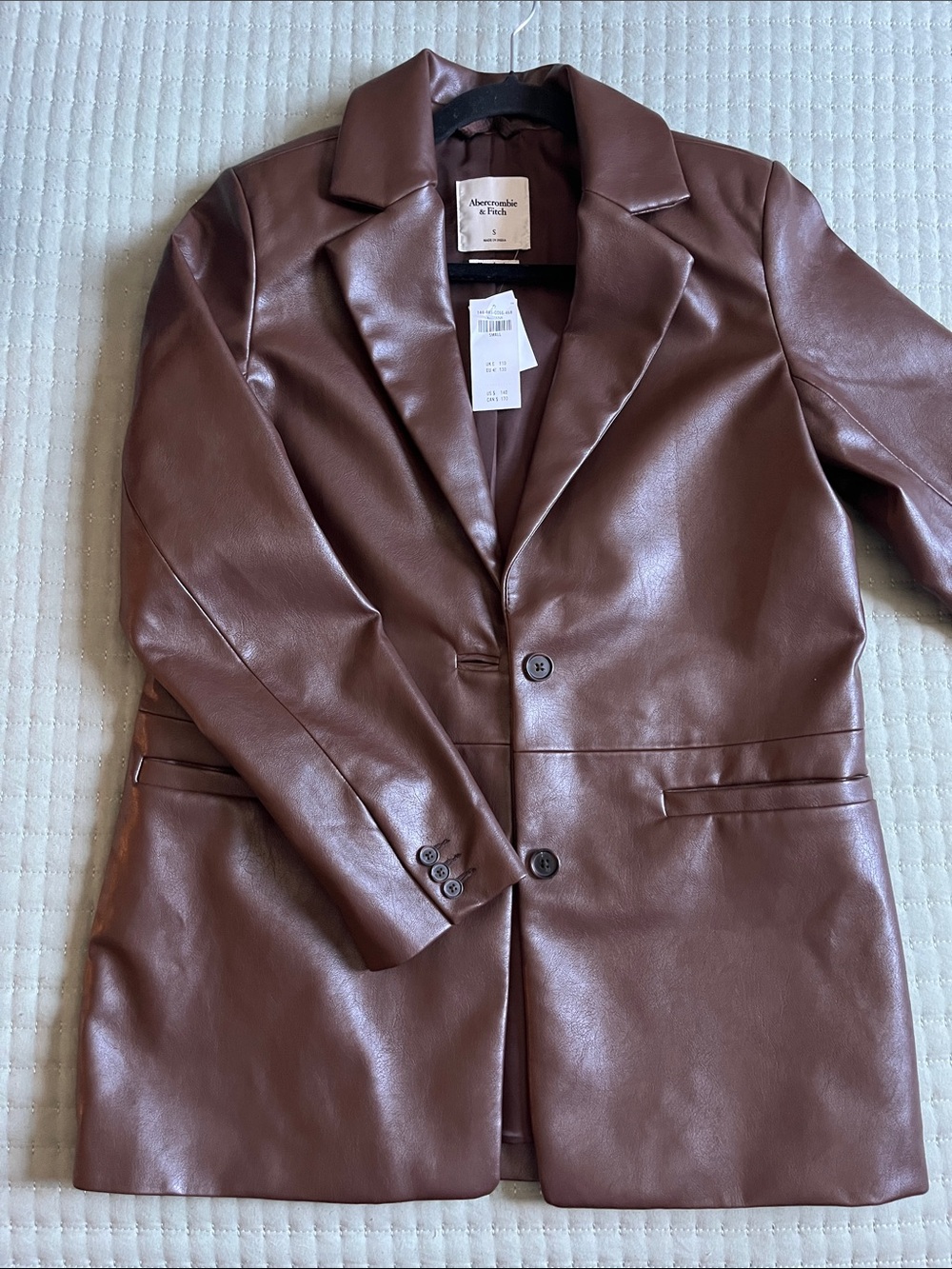 Abercrombie & Fitch Vegan Faux Leather Oversized Dad Blazer Brown NWT - $150